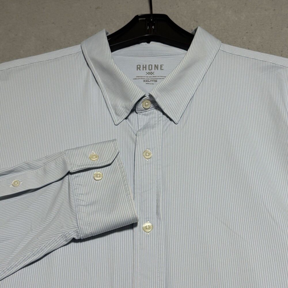 Rhone Commuter Shirt Mens 2XL Light Blue Slim Fit Striped Long Sleeve Stretch